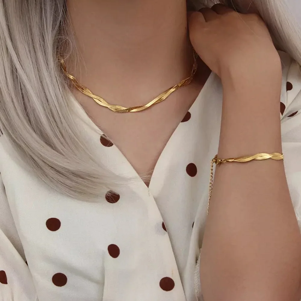 New 18K Gold Double Layer Snake Chain Necklace, nice Necklace, cute Necklace - Picture 6 of 8